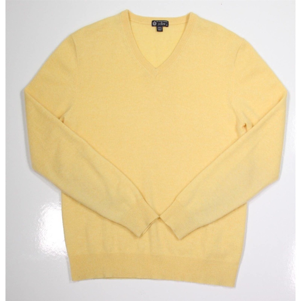 J.Crew Light Yellow 2-Ply Italian Cashmere V-Neck Sweater Men's Small